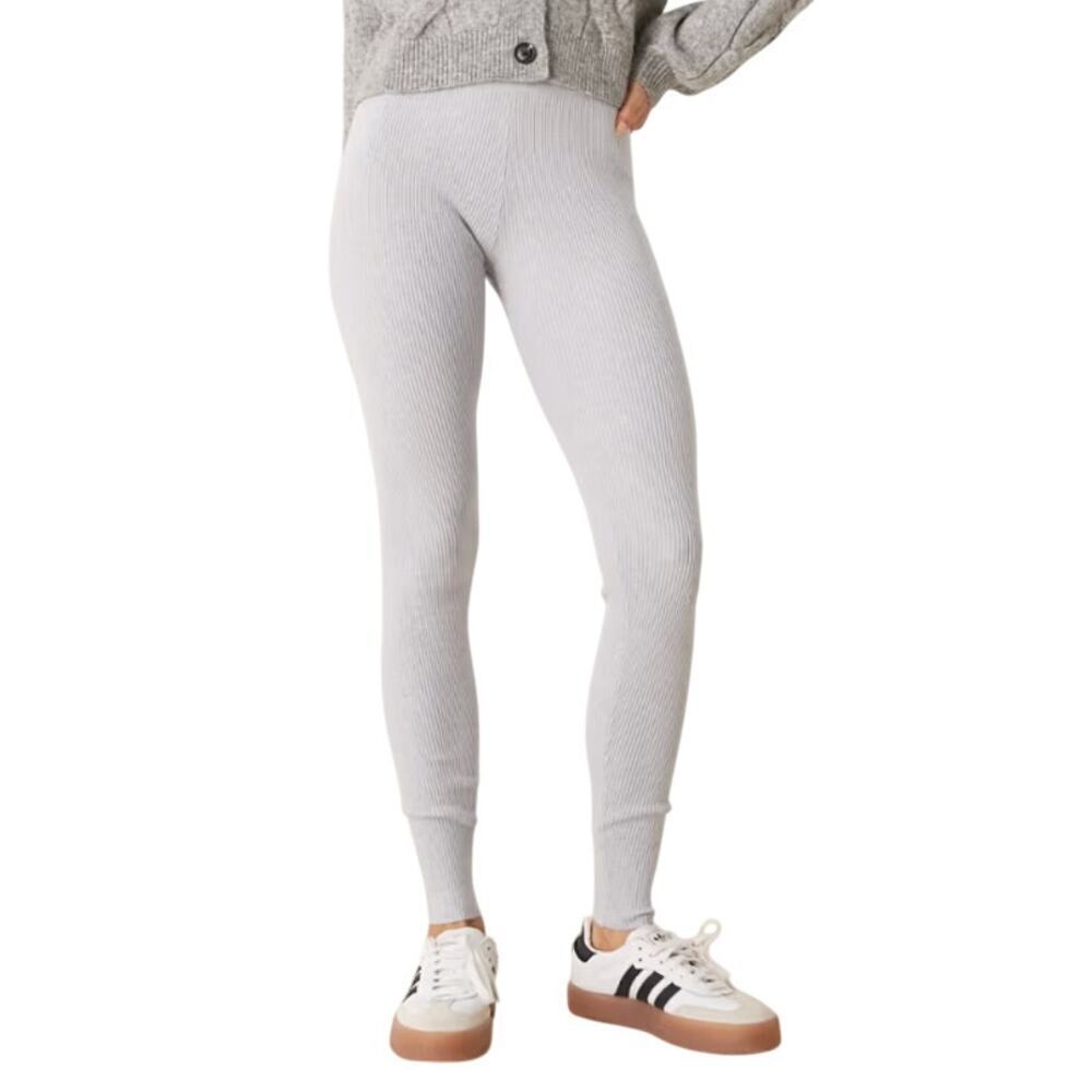Miss Selfridge Ribbed Knit Cozy Leggings in Light Gray Heather, Size S(4-6)​​